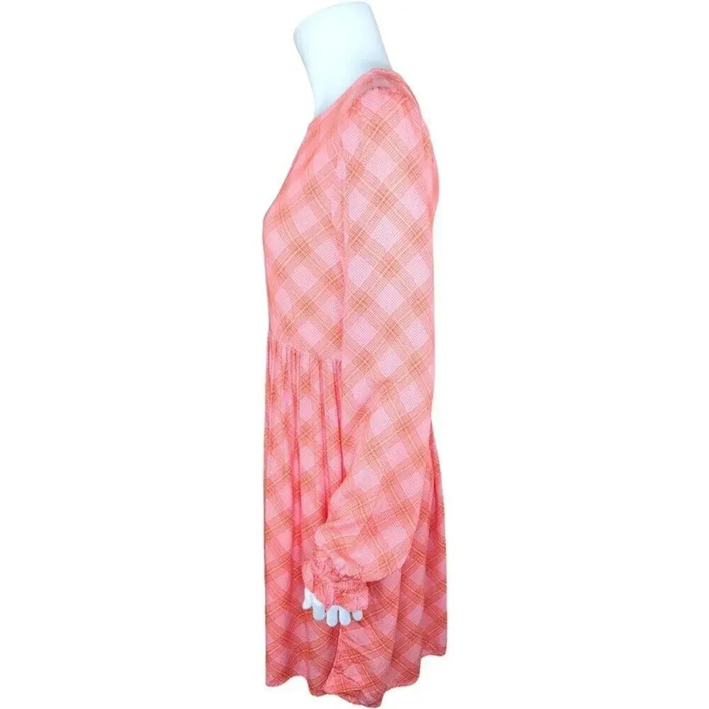 NWT BP. Womens‎ XS Pink Red Ian Bias Plaid Long Balloon Sleeve Midi Dress…